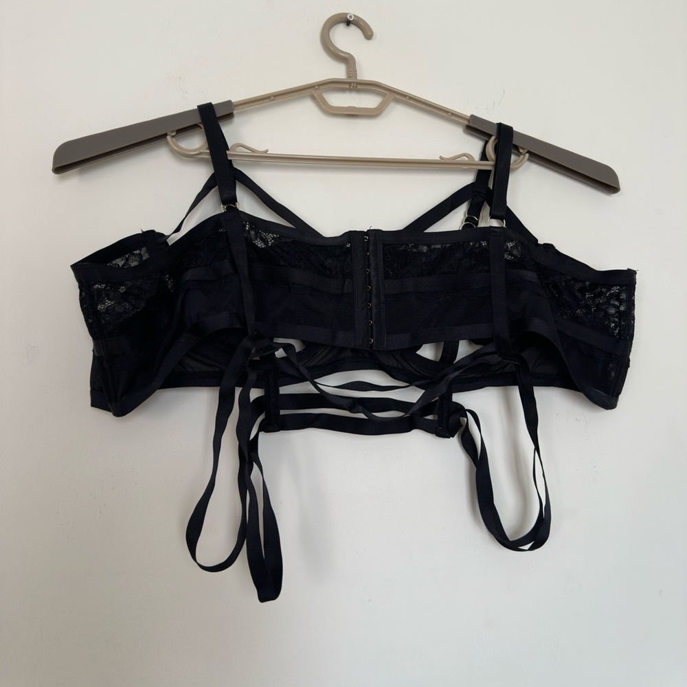 Simply Be Black Lace Cutout Cage Underwire Longline Bralette Sz 6 /6x - Picture 7 of 13